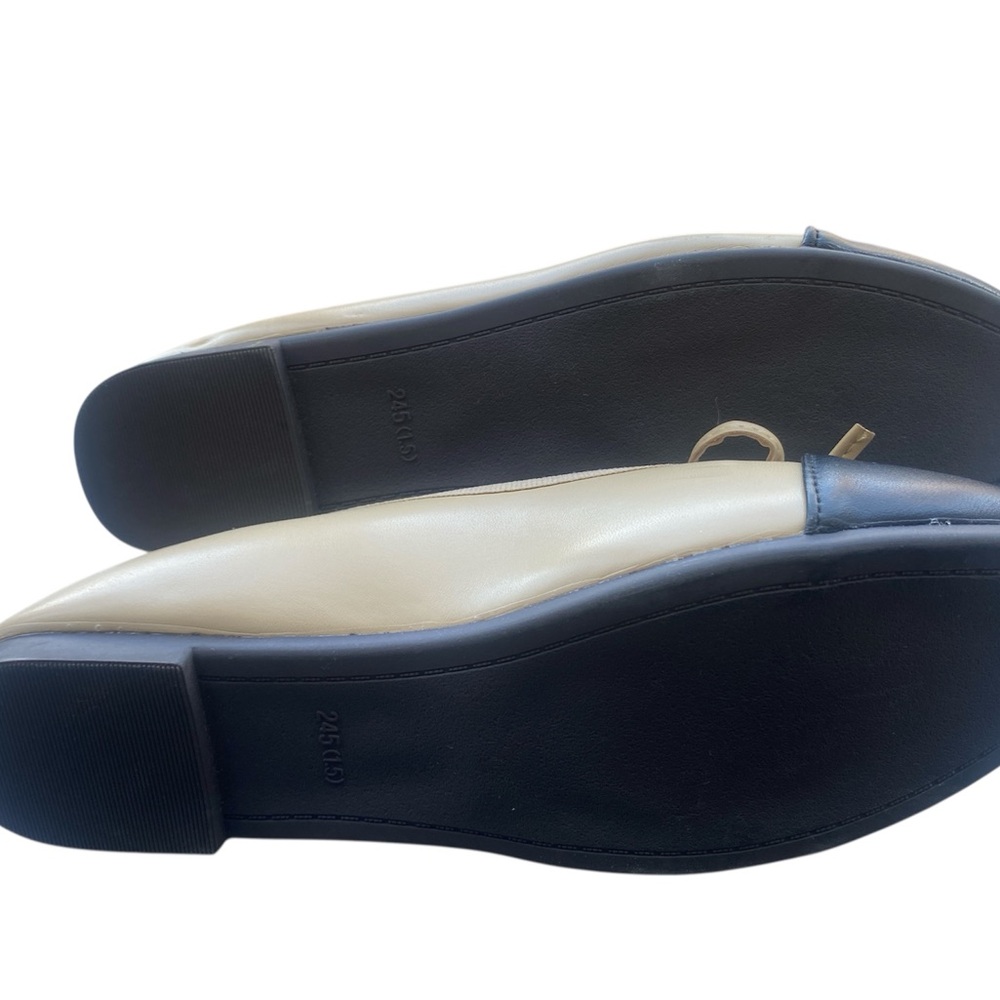 Womens Ballet Flats Shoes Tan Black Size 8 Slip on Slippers Beige Bow Cap Low - Picture 5 of 5